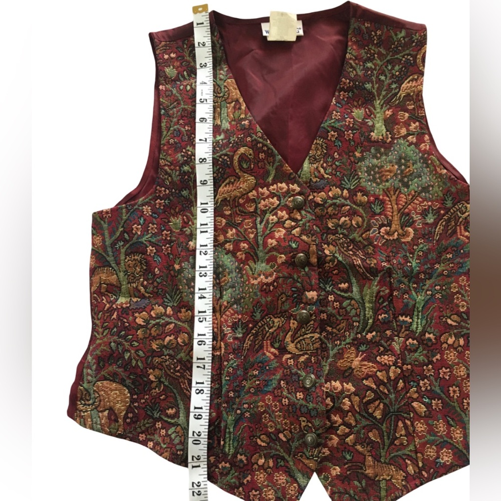Vintage Tapestry Vest 90s Whimsical Forest Animals Floral Button Up Womens Small - Picture 3 of 11